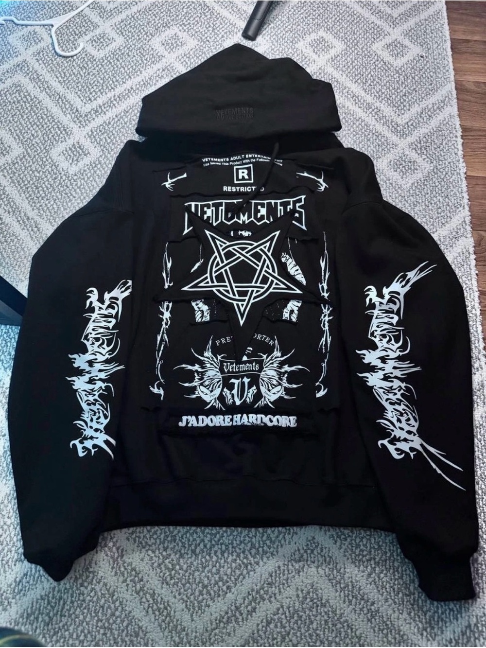 Vetements Black Hoodie with White Hardcore Graphic